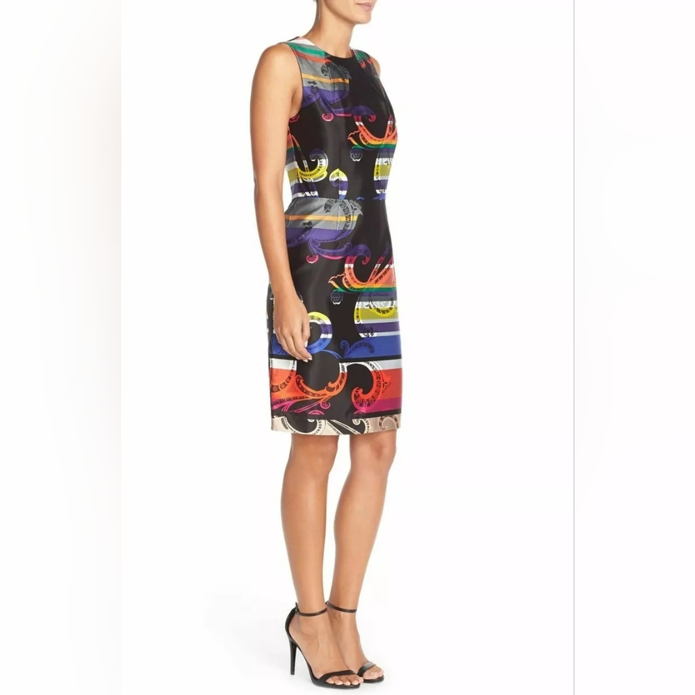 TRINA TURK 'Kudson' Multi Color Paisley Sleeveless Sheath Silk Blend Dress- 2 - Picture 2 of 11